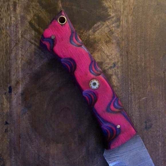 Damascus Hunting Knife Full Tang Wooden Handle Pink and Purple NWOT - Picture 6 of 8